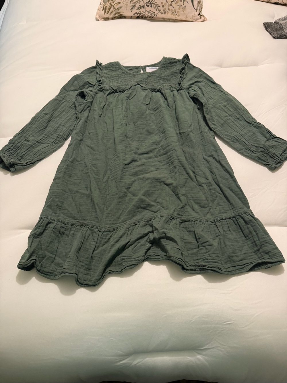 Old Navy Olive Green Long-Sleeve Ruffle Hem Dress
